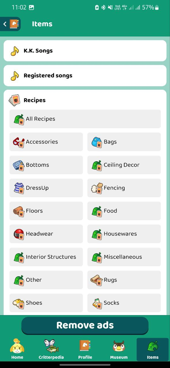 Вкладка Предметы