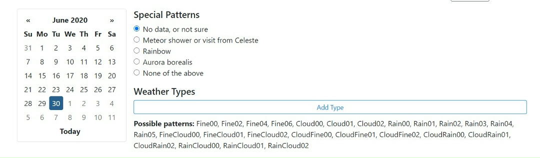 Внесение информации в календарик